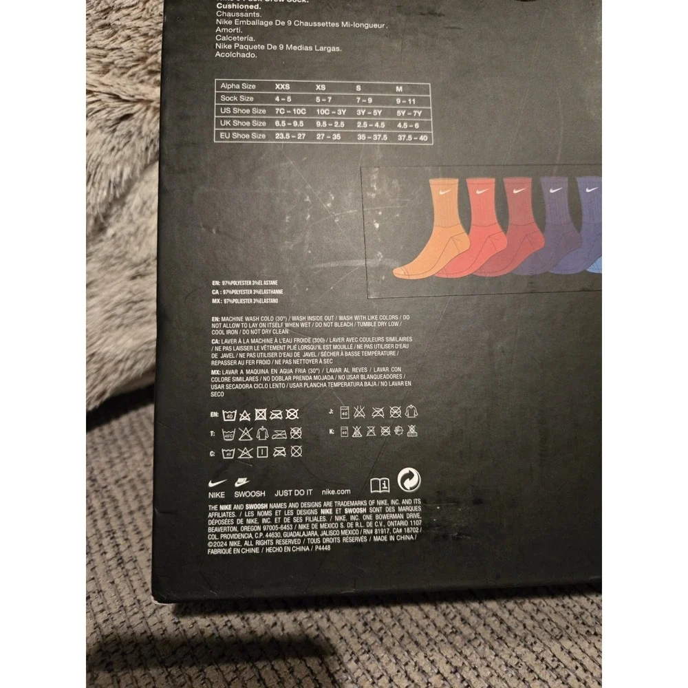 Nike Youth 9 Pack Cushioned Crew Socks Multicolor 7C-10C XXS Gift Box NWT